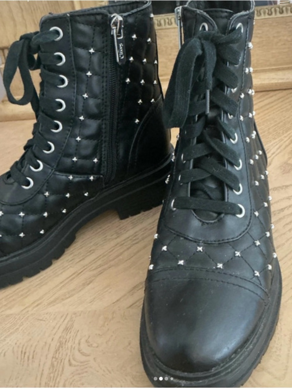 Circus by Sam Edelman Black Quilted Studded Combat Boots